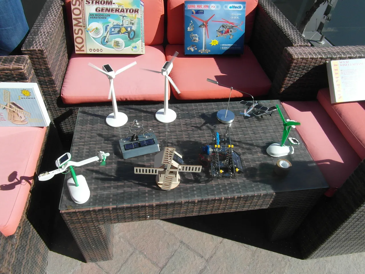 solar powered toys - props Tripoli January 2013 Various solar-powered props used at German schools to deliver the message of renewable energy to students were displayed (Photo:Sami Zaptia).
