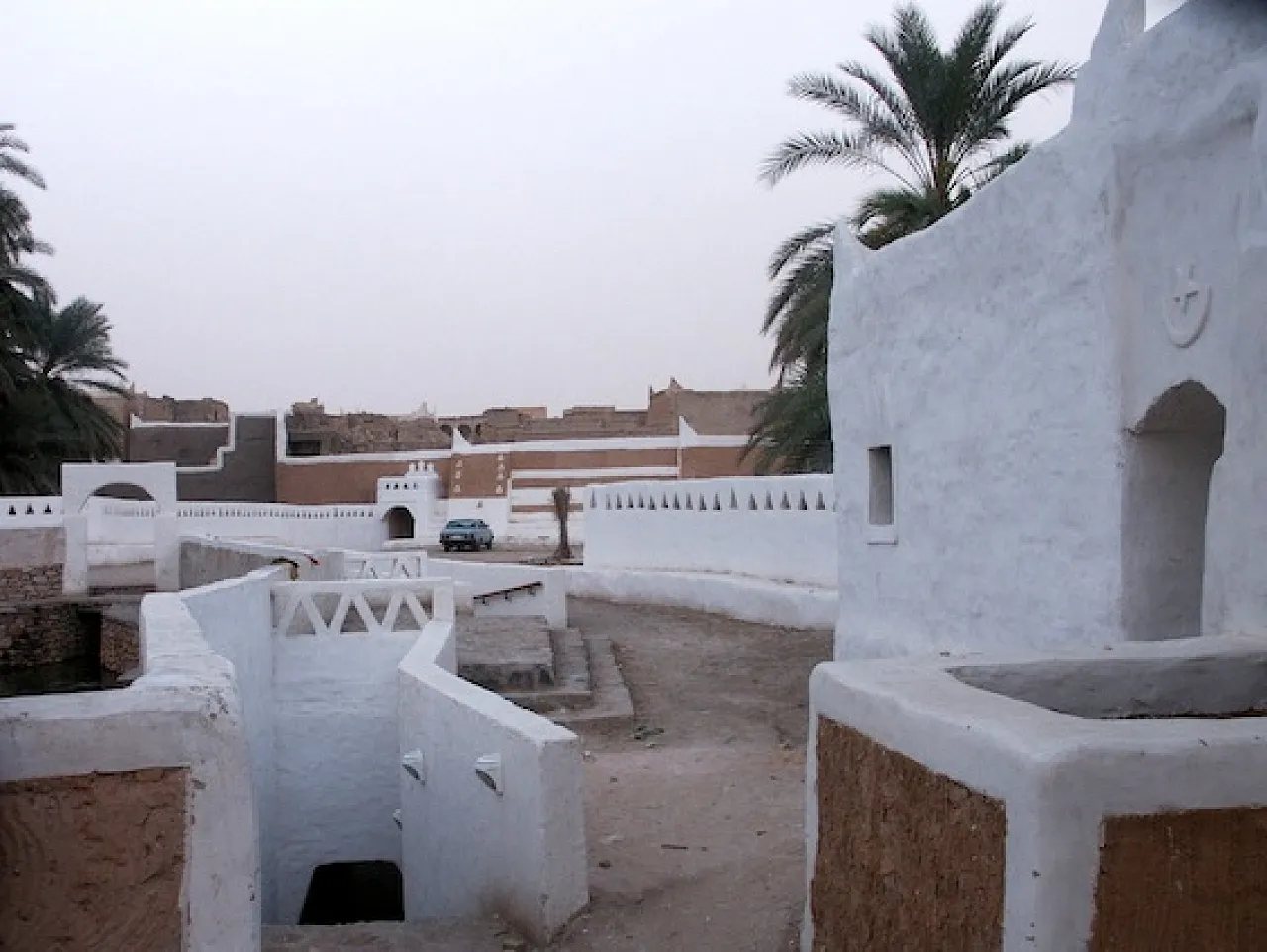 Traditional houses in the old oasis of Ghadames being maintained as part of a major preservation programme led by the government with local community participation.