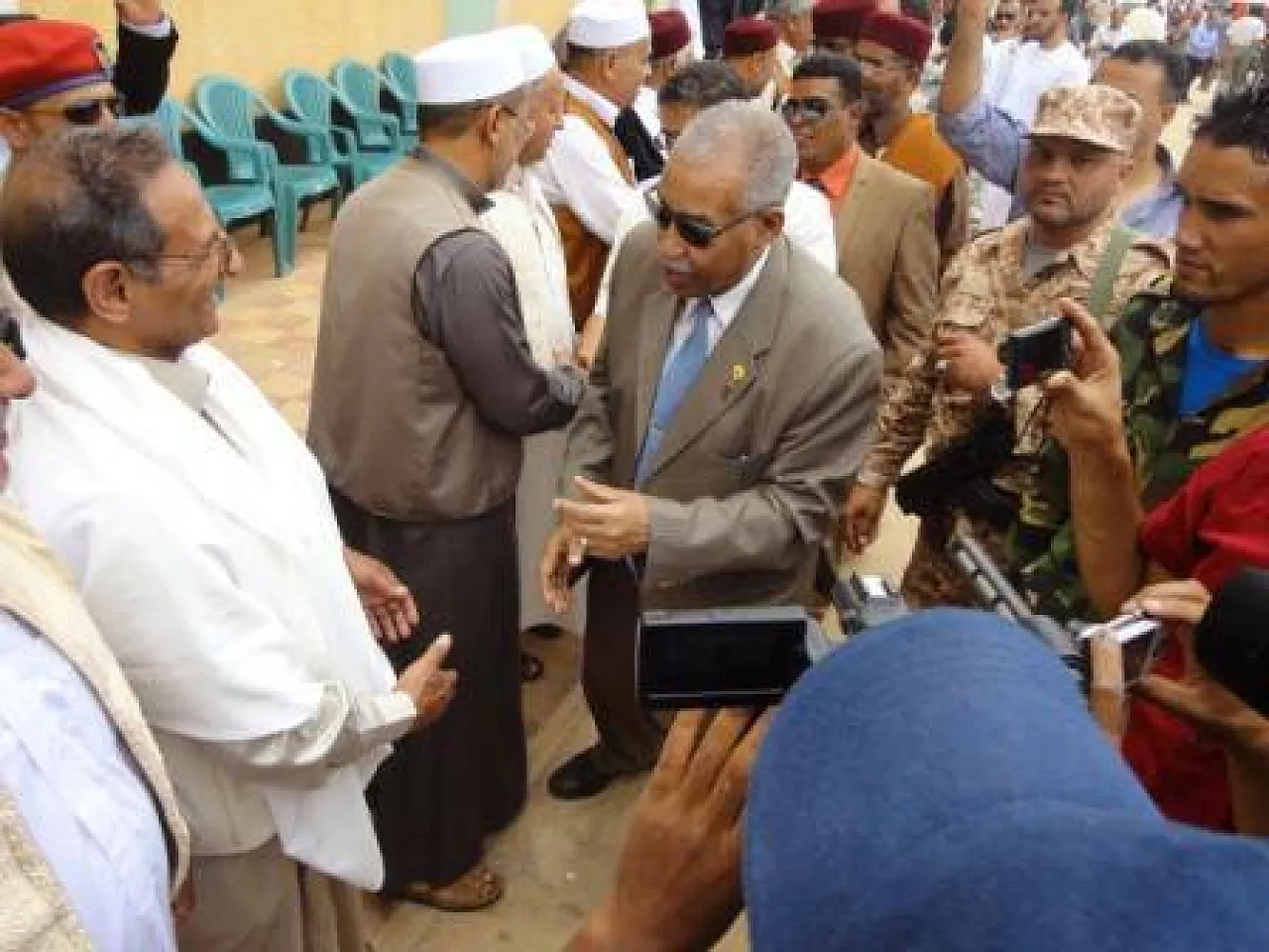 ProclamationCyrenaica_2 Sheikh Ahmed Zubair Al-Senussi greeted by participants at today's rally