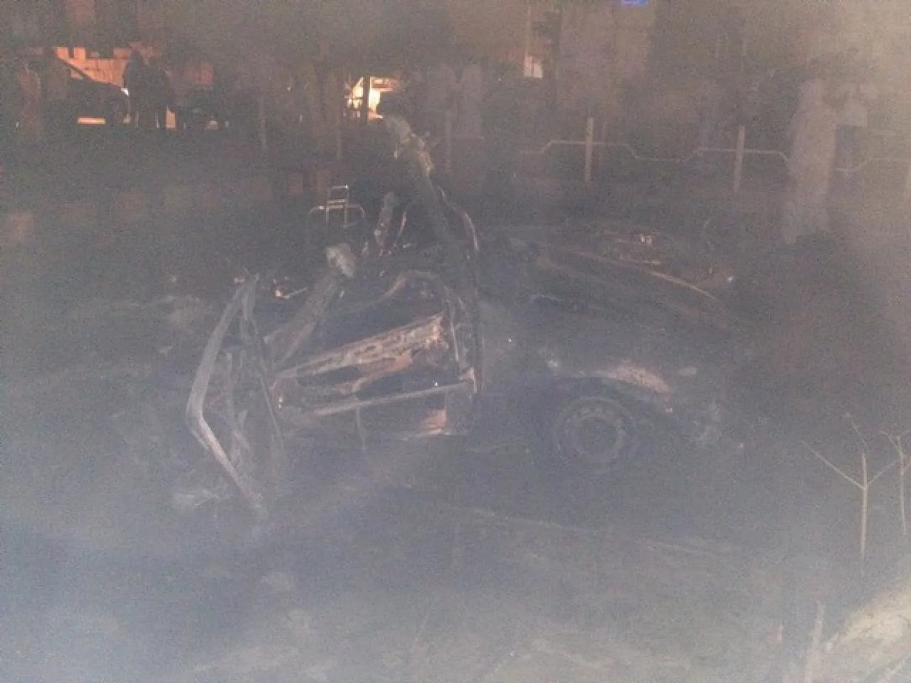 The mangled wreckage of one of the car bombs