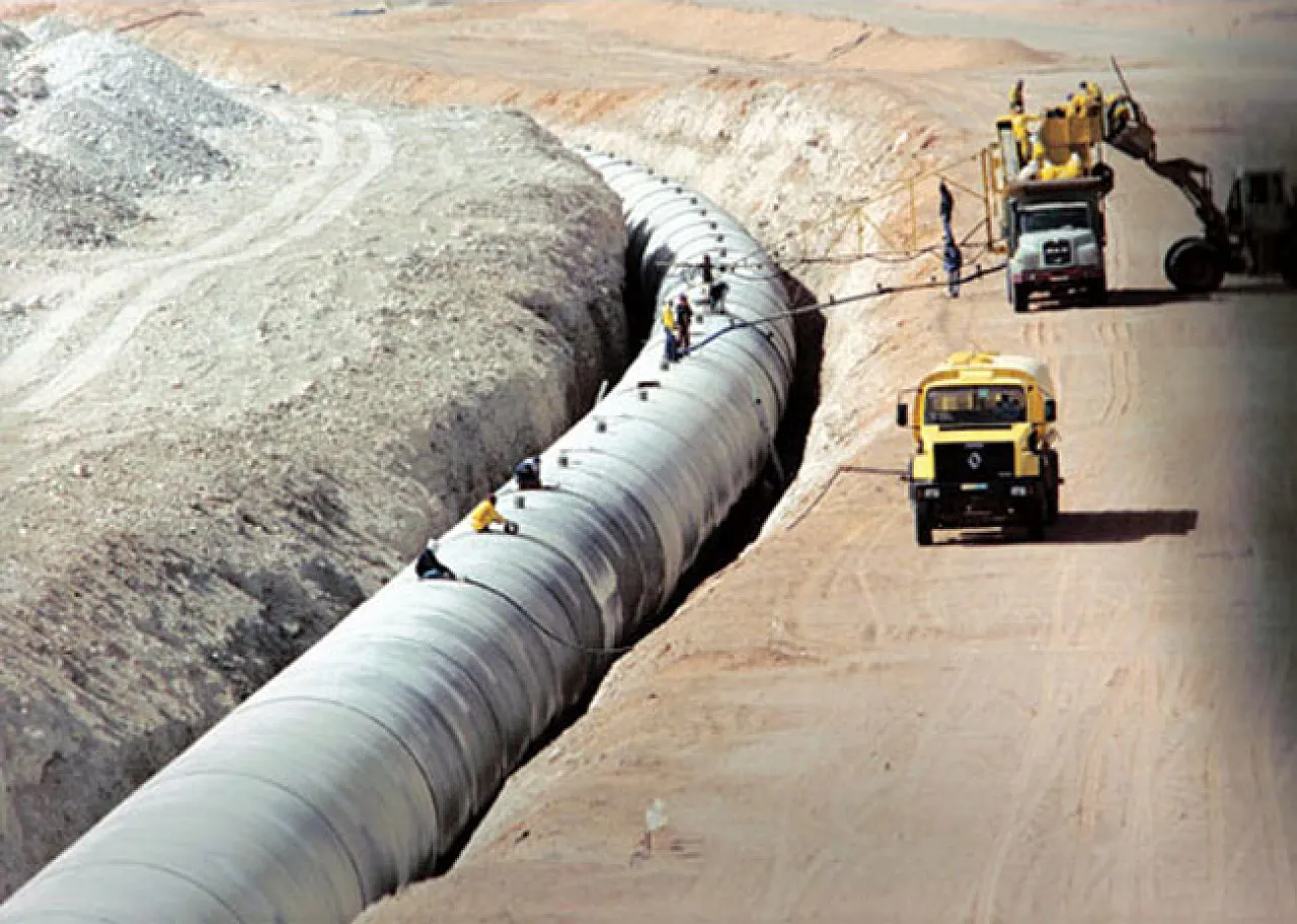 Manmade river under construction The - billion Man-Made River under construction, to bring water from desert aquifers to the coast