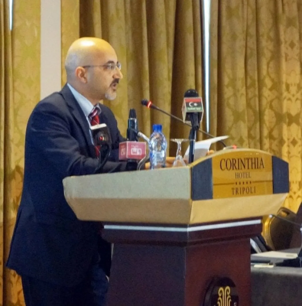 Siala_CIM Osama Siala, Minister of Communications and Informatics, speaking at Libya's first Cyber Security conference on 27 August. (Photo: Ministry of Communications)