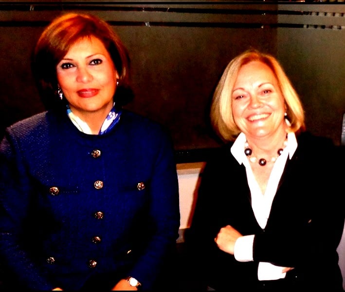 Salwa Bughaigis with US ambassador Deborah Jones taken Tripoli in May 2014 (Photo: Sami Zaptia).