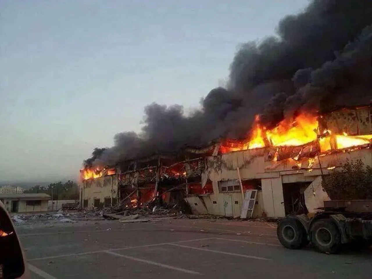 Smashed buildings believed to be from this morning's raid 