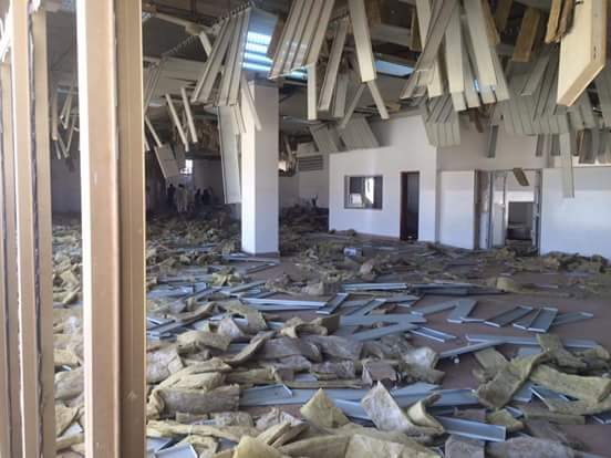 Blast wrecks inside of Ban Walid airport terminal