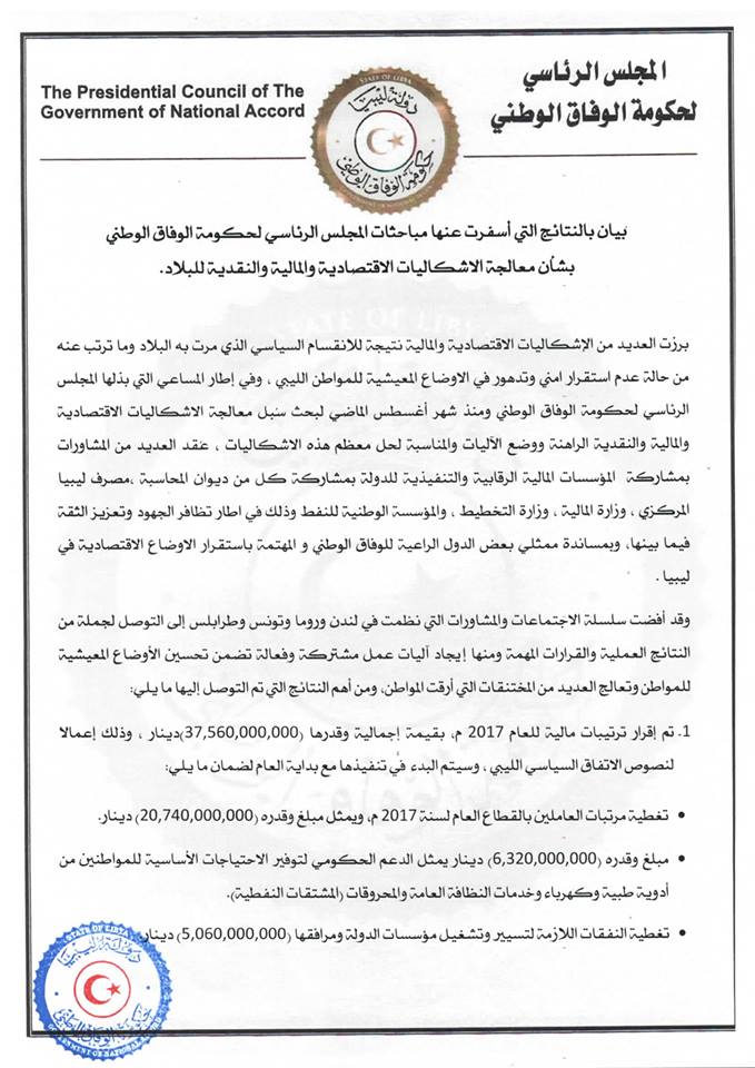 GNA and CBL agree on a LD 37.56 BN 2017 emergency ‘‘budget’’: HoR rejects it as unconstitutional