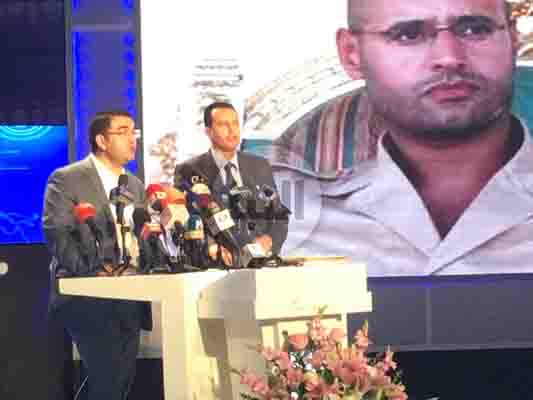 Saif Qaddafi alleged supporters announce his candidacy for 2018 elections at Tunis press conference