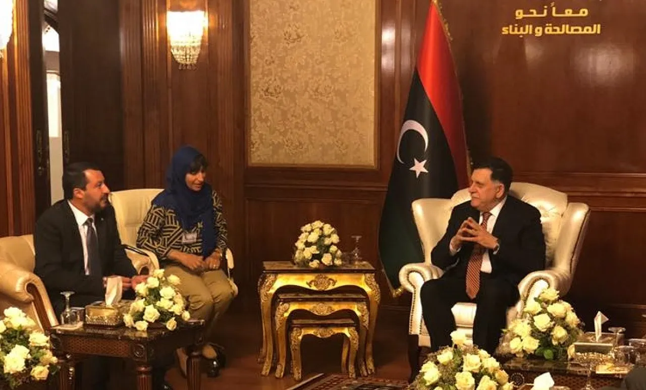 Italy's new far right Interior Minister Matteo Salvini met Presidency Council head Faiez Serraj in his first visit to Tripoli today (Photo: PC).