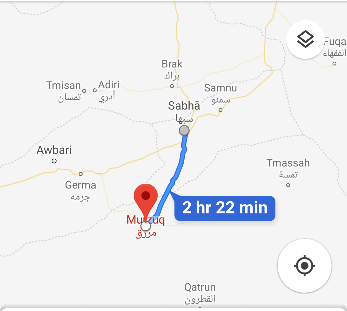 The IOM reports that there are over 200 families displaced from Murzuk and forced south to Qatrun as a result of the recent fighting (Google Maps).