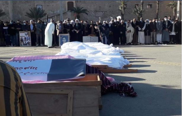 Funeral prayers for 14 victims of Tarhuna’s mass graves held in Tripoli Friday