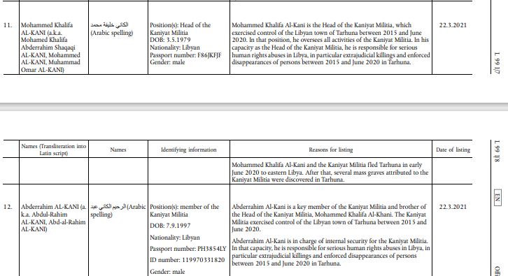 EU imposes sanctions on Kani brothers of Tarhuna