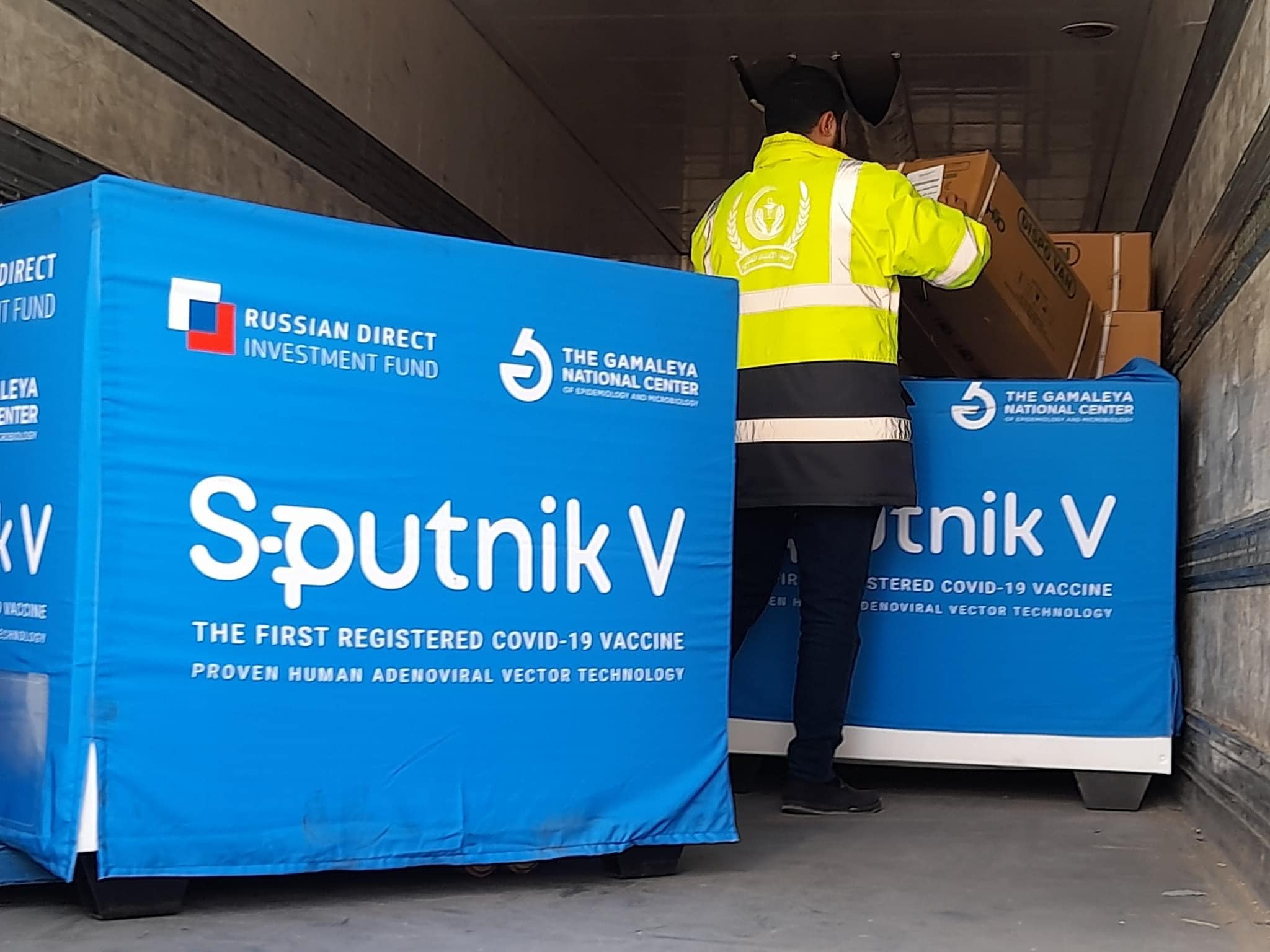 A batch of 100,000 doses of Sputnik V vaccines arrive in Tripoli